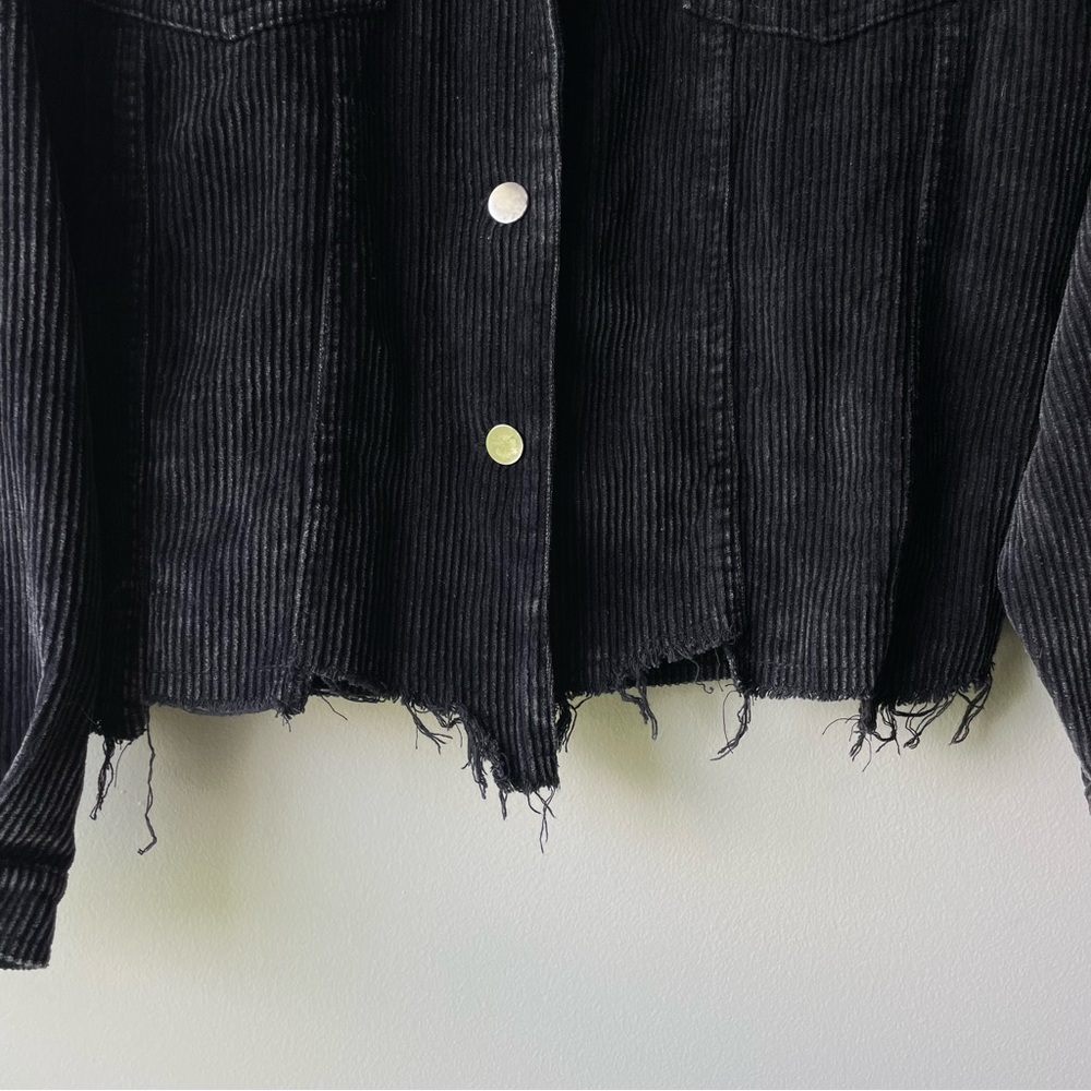 Pol Black Corduroy Frayed Edge Button Up Jacket 100% Cotton Size Large - Picture 6 of 8